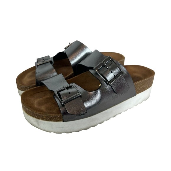 Saint + Sofia Platform 2 Strap Sandals  US 7  Pewter Metallic Leather  Casual - Picture 2 of 10